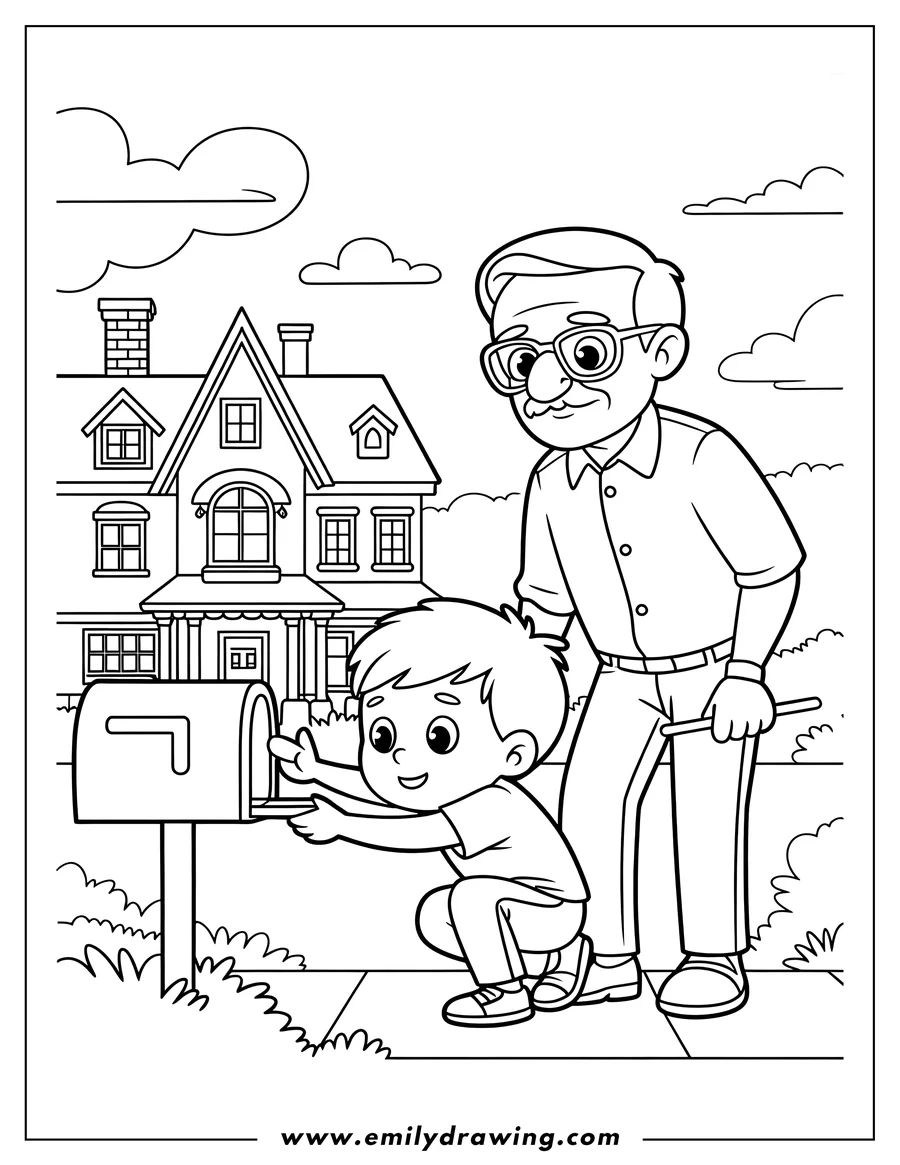Printable line art of boy