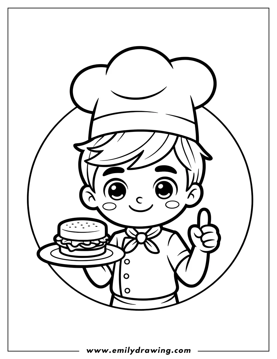 PDF style coloring page: boy Chef