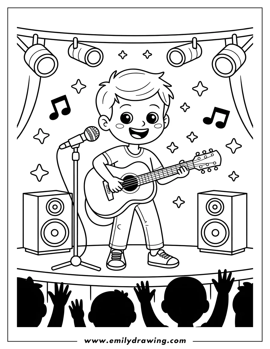 Full page coloring image of boy