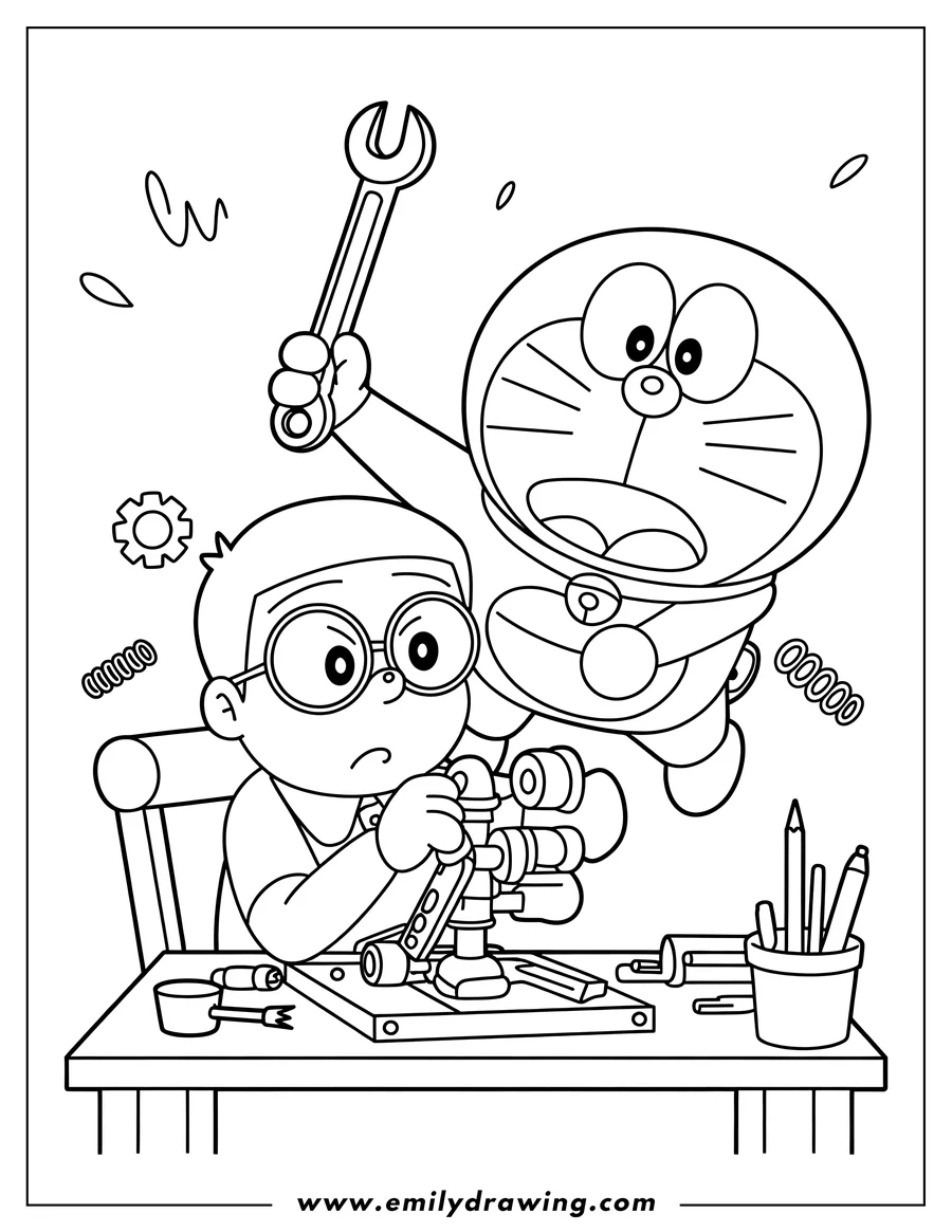 Linear illustration of boy