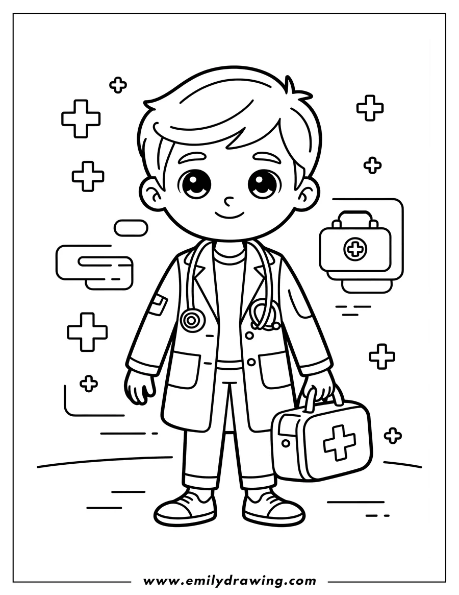 Coloring sheet featuring boy Doctor