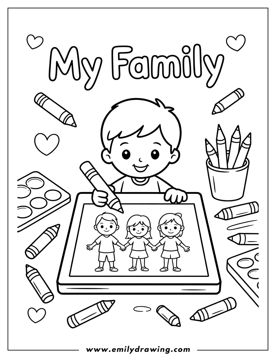 Linear illustration of boy