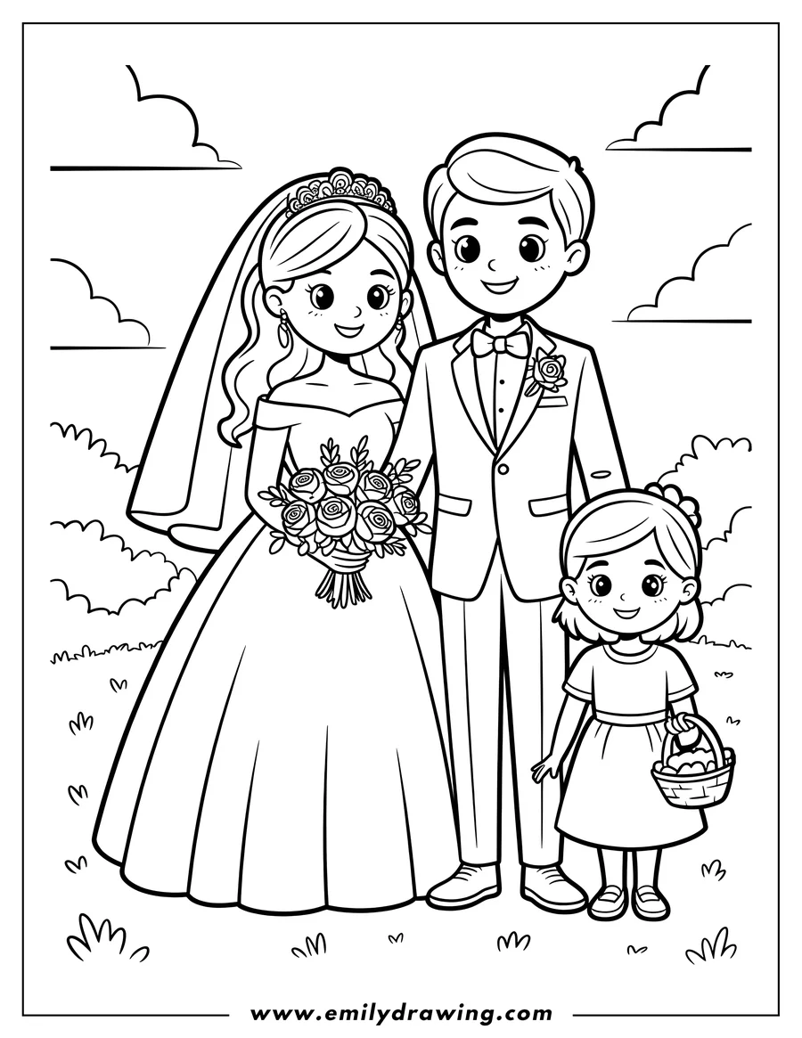 Printable coloring page of bride