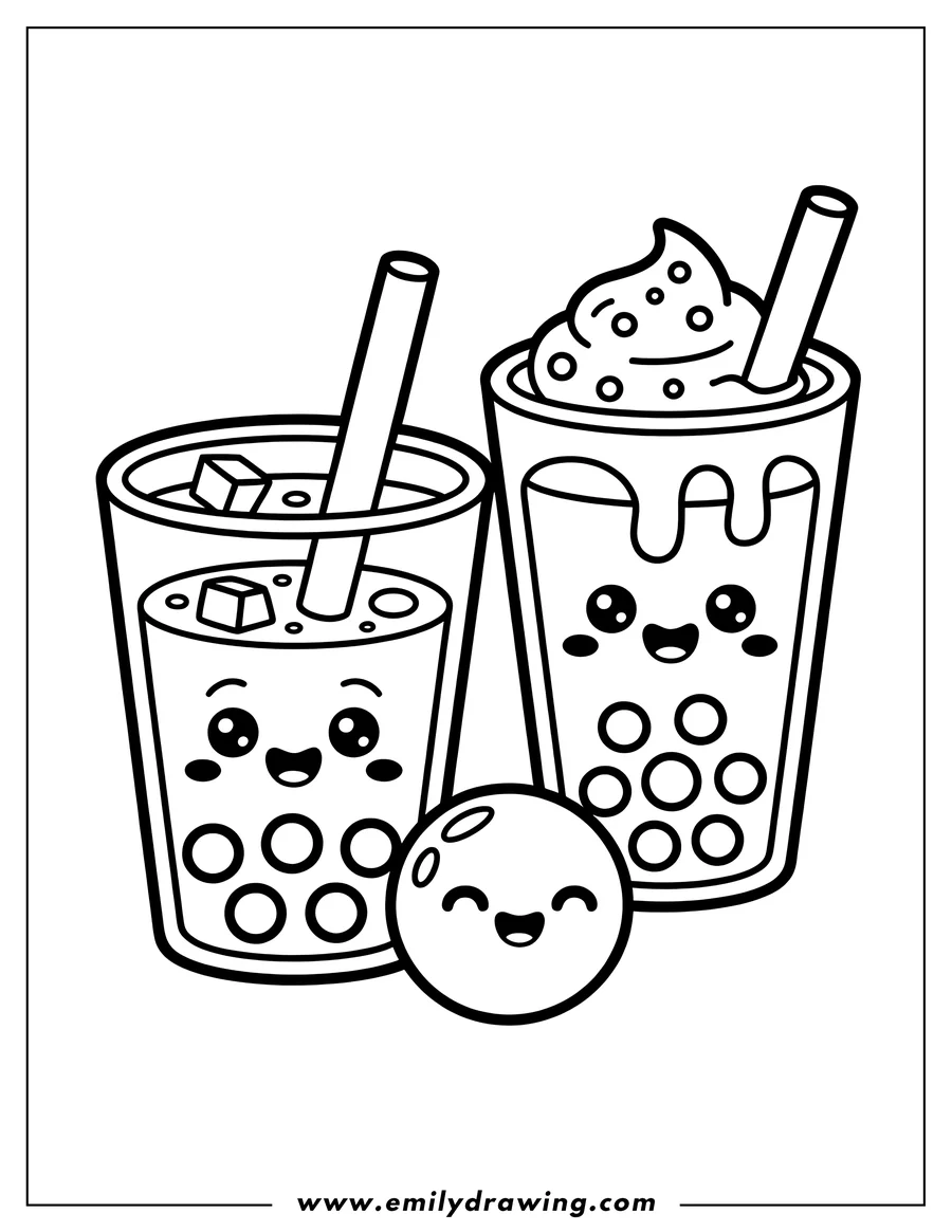 Coloring sheet featuring bubble Tea Drink