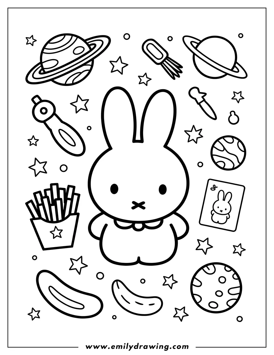 Full page coloring image of bunny