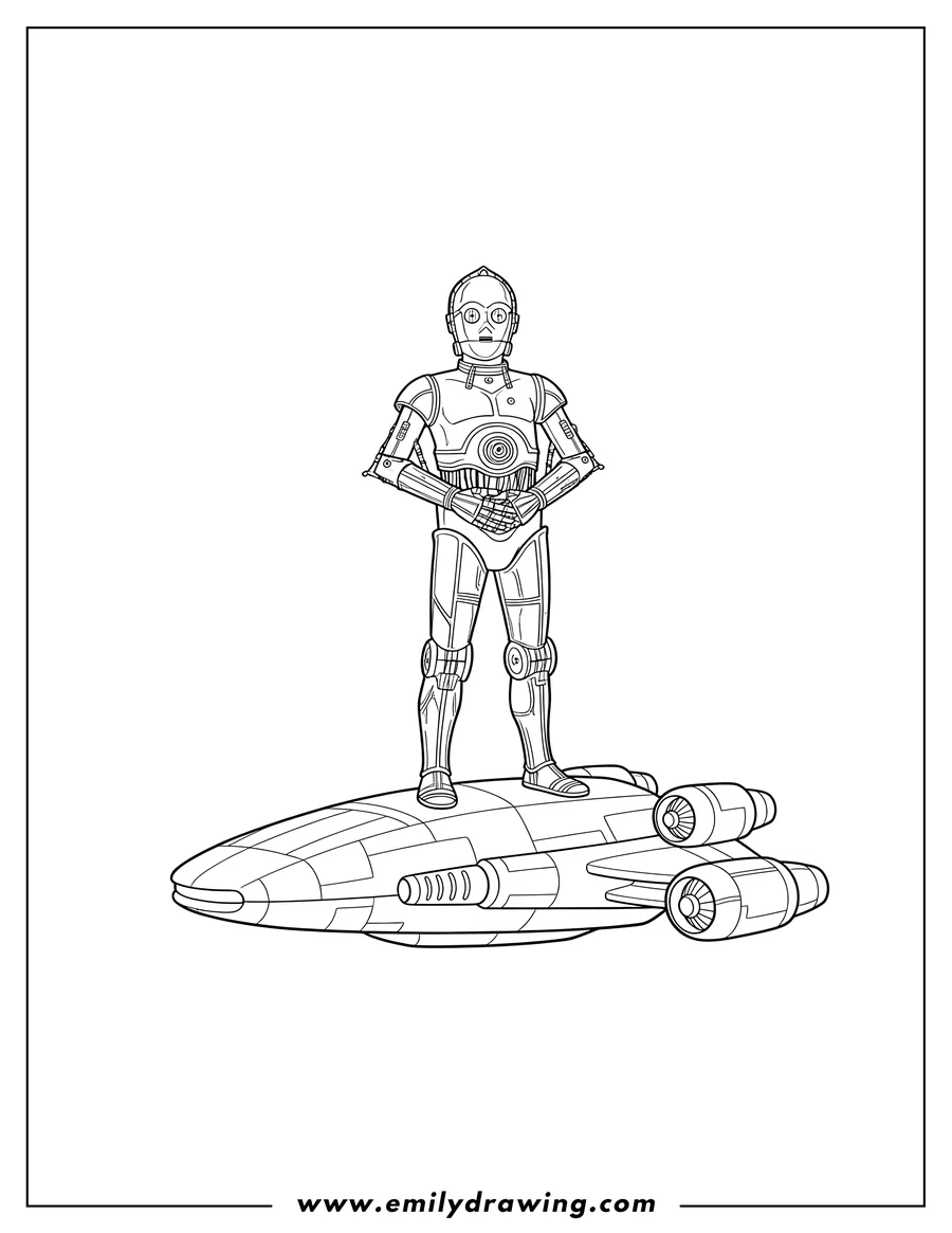 Free printable coloring sheet of C 3Po Standing Starship with hands clasped