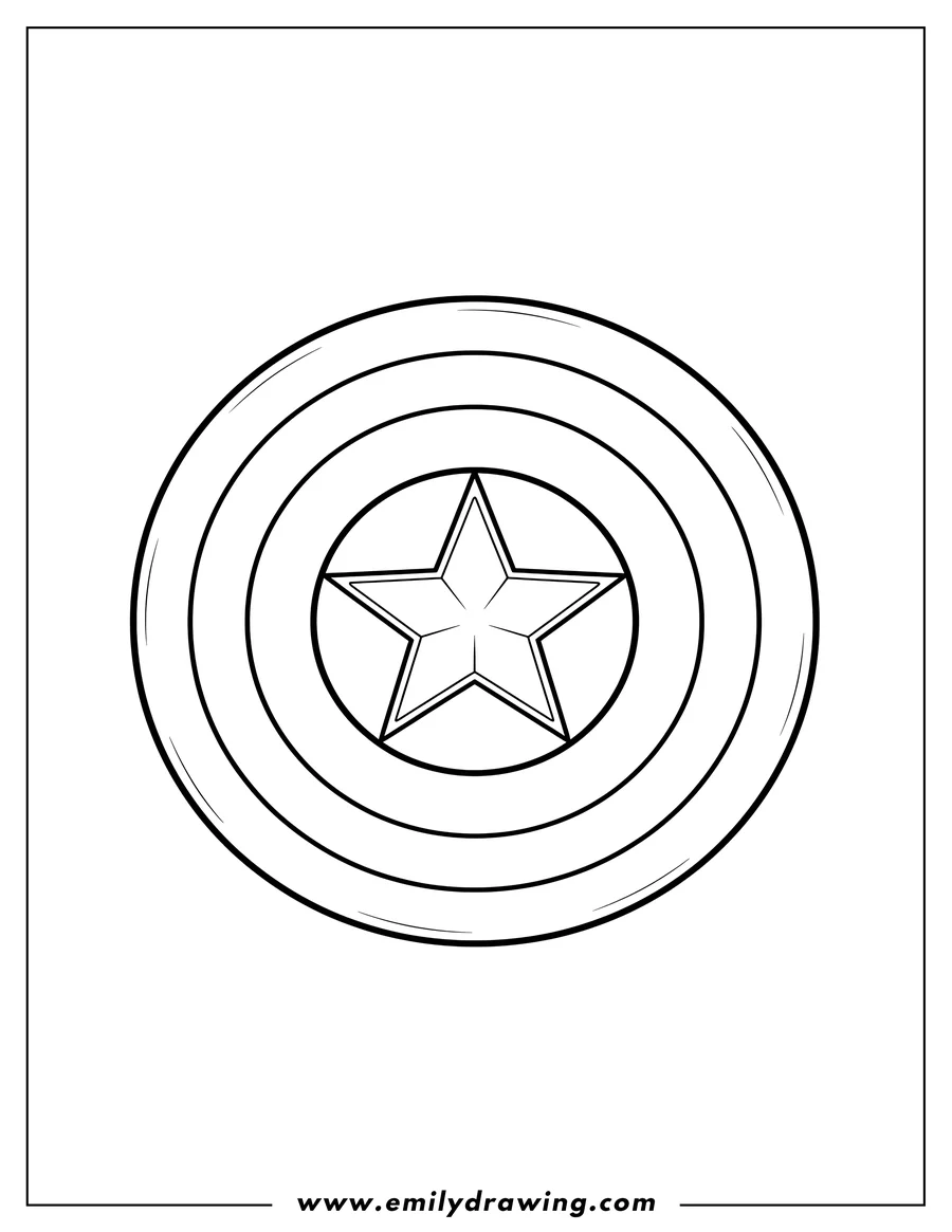 Linear illustration of captain America Shield coloring page