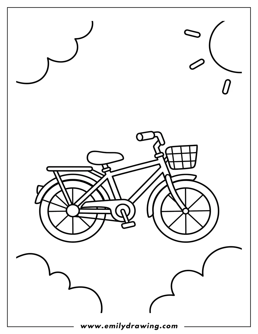 Coloring page for kids: cartoon Bicycle Outline Preschoolers, with fenders and a luggage rack