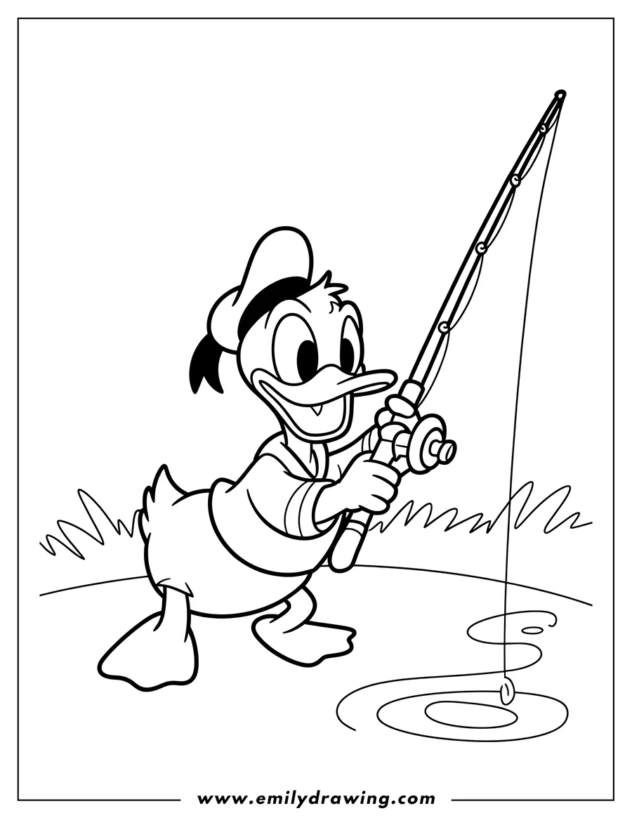 Coloring sheet featuring cartoon Duck