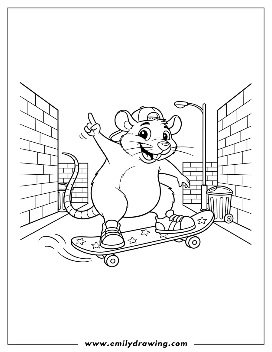 Black and white line art of rat