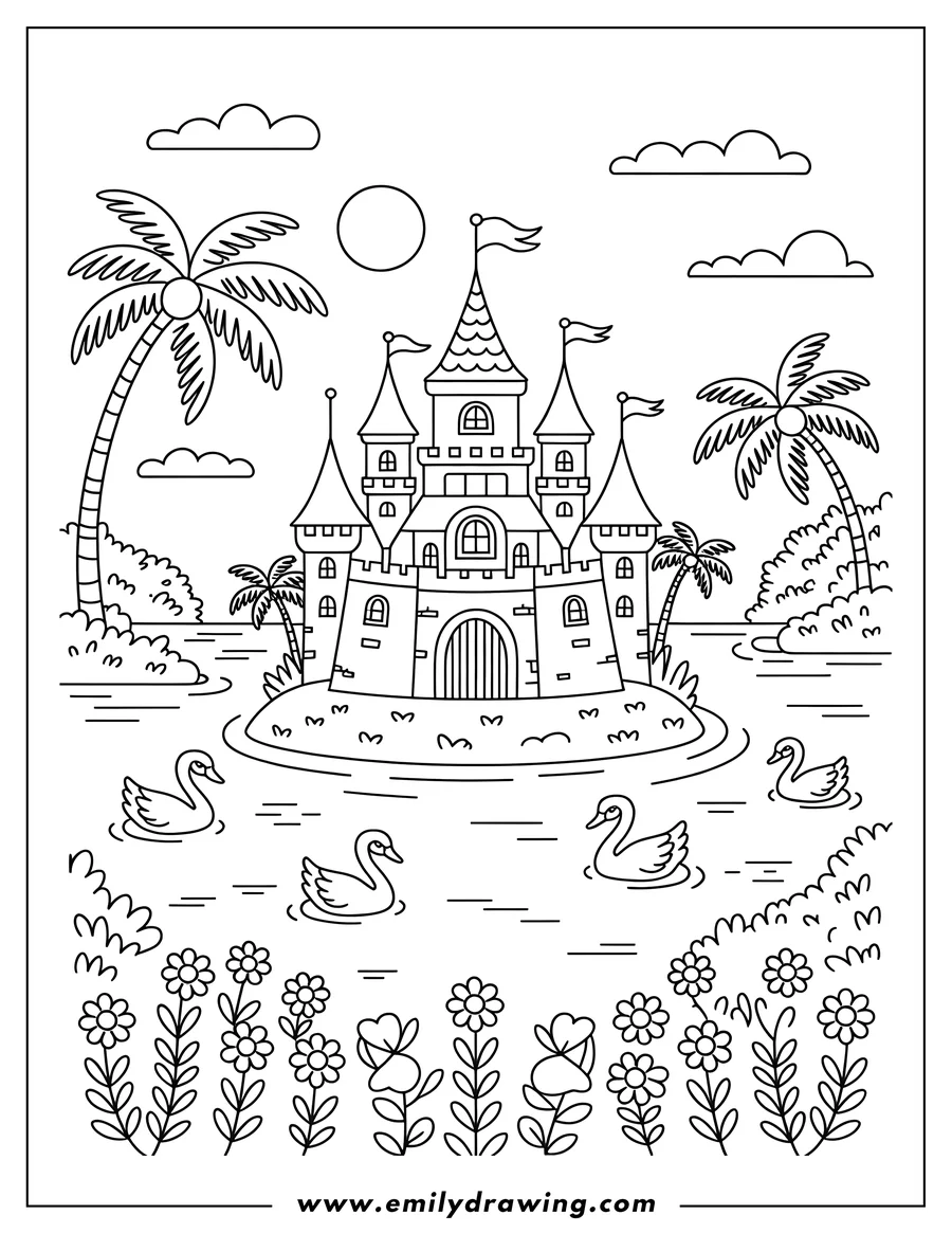 Coloring page for kids: castle