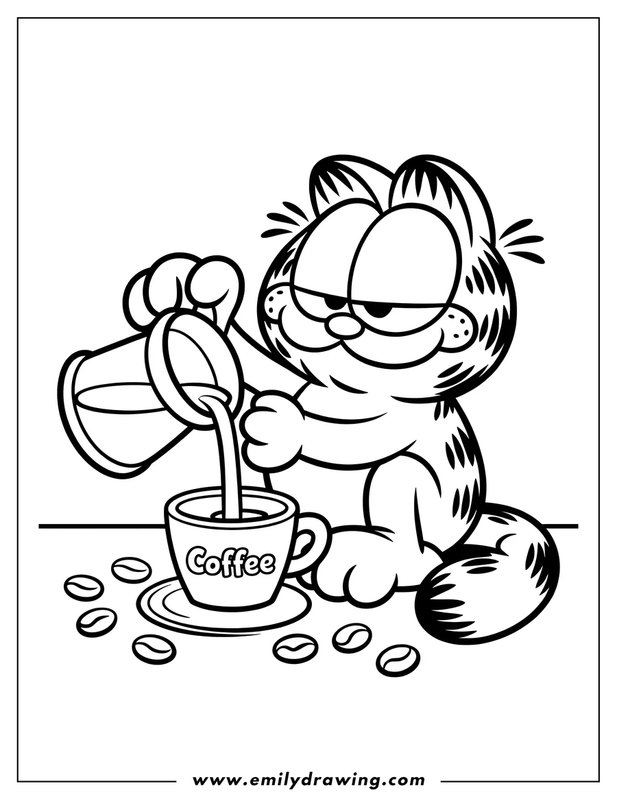 Full page coloring image of cat