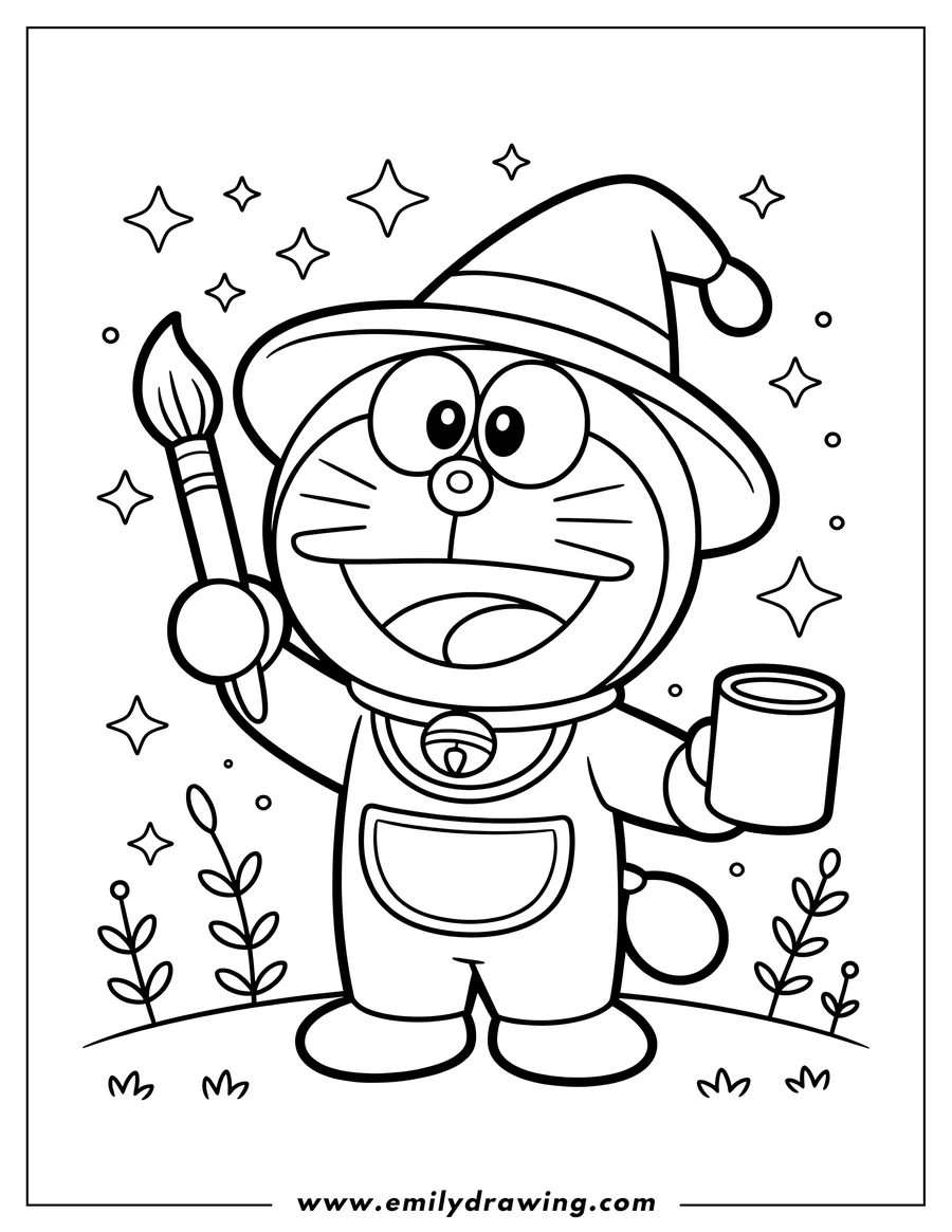 Full page coloring image of character