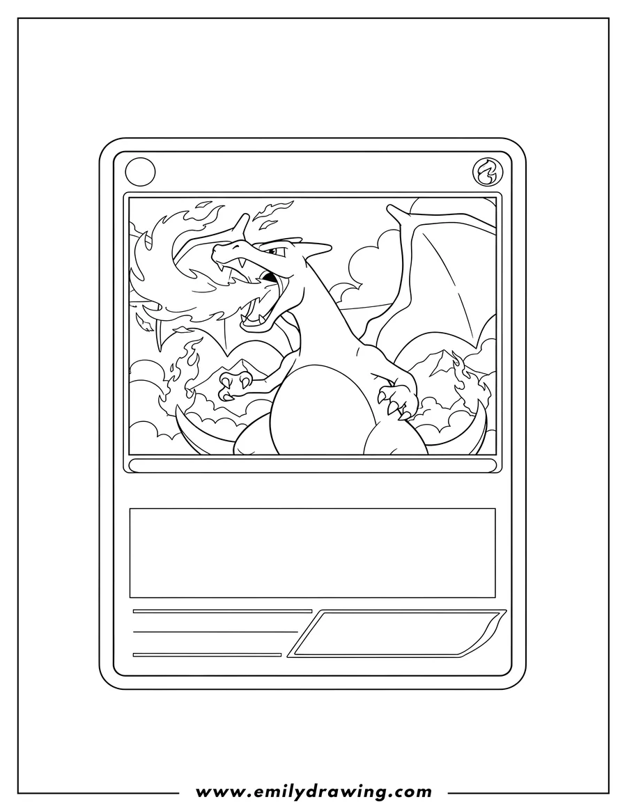 Free to print drawing of charizard Pokemon Card, Charizard roaring with fire, line art style
