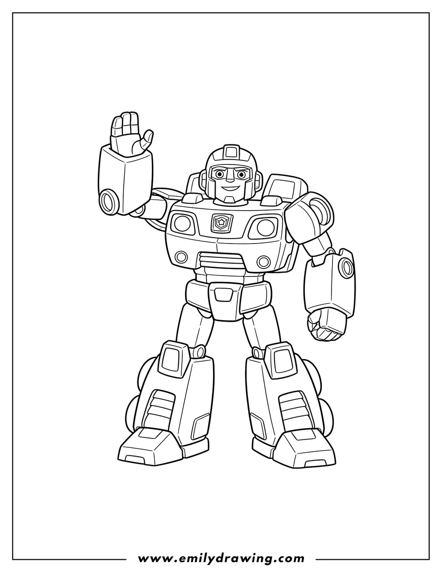 Doodle style coloring picture of chase Police Bot Robot Form standing with one arm raised