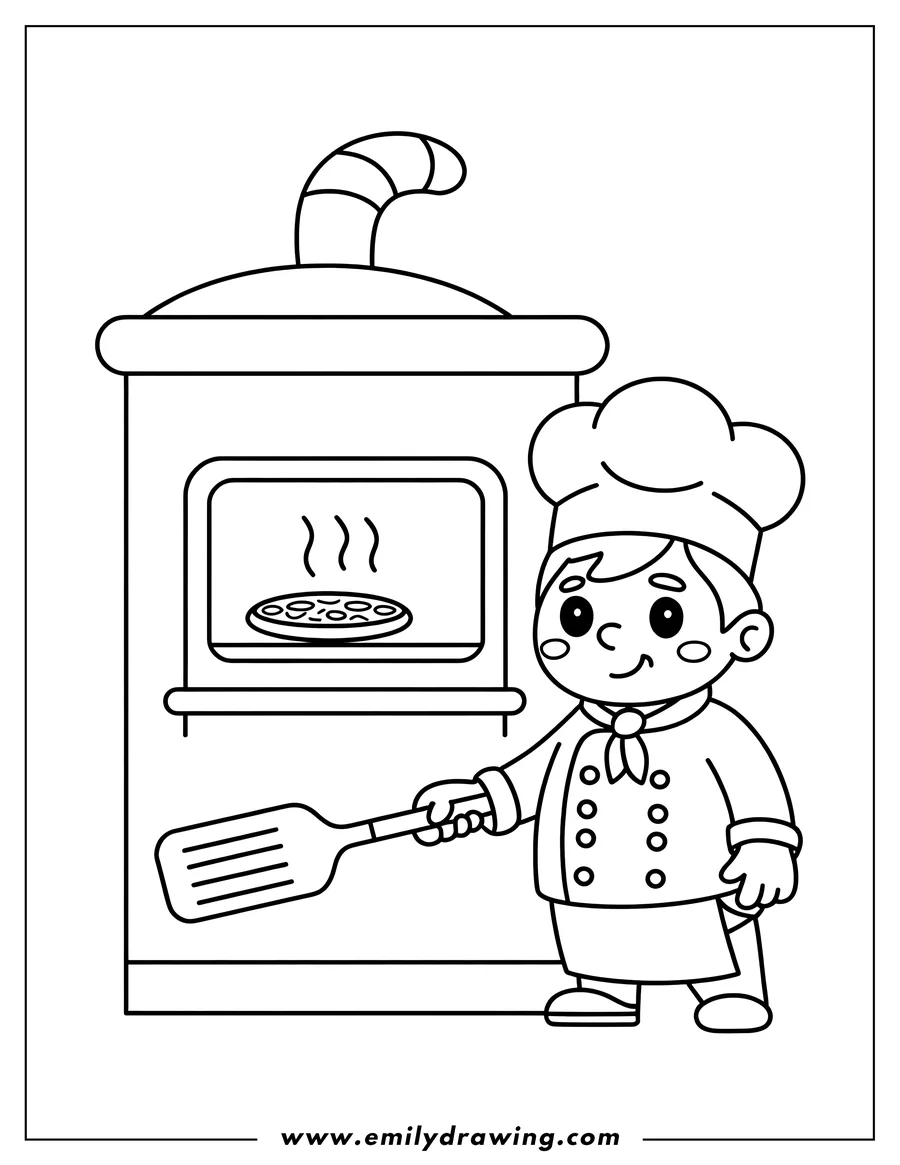 Full page coloring image of chef