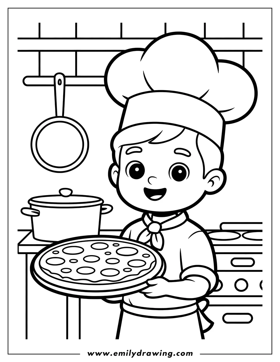 Clean line drawing: chef