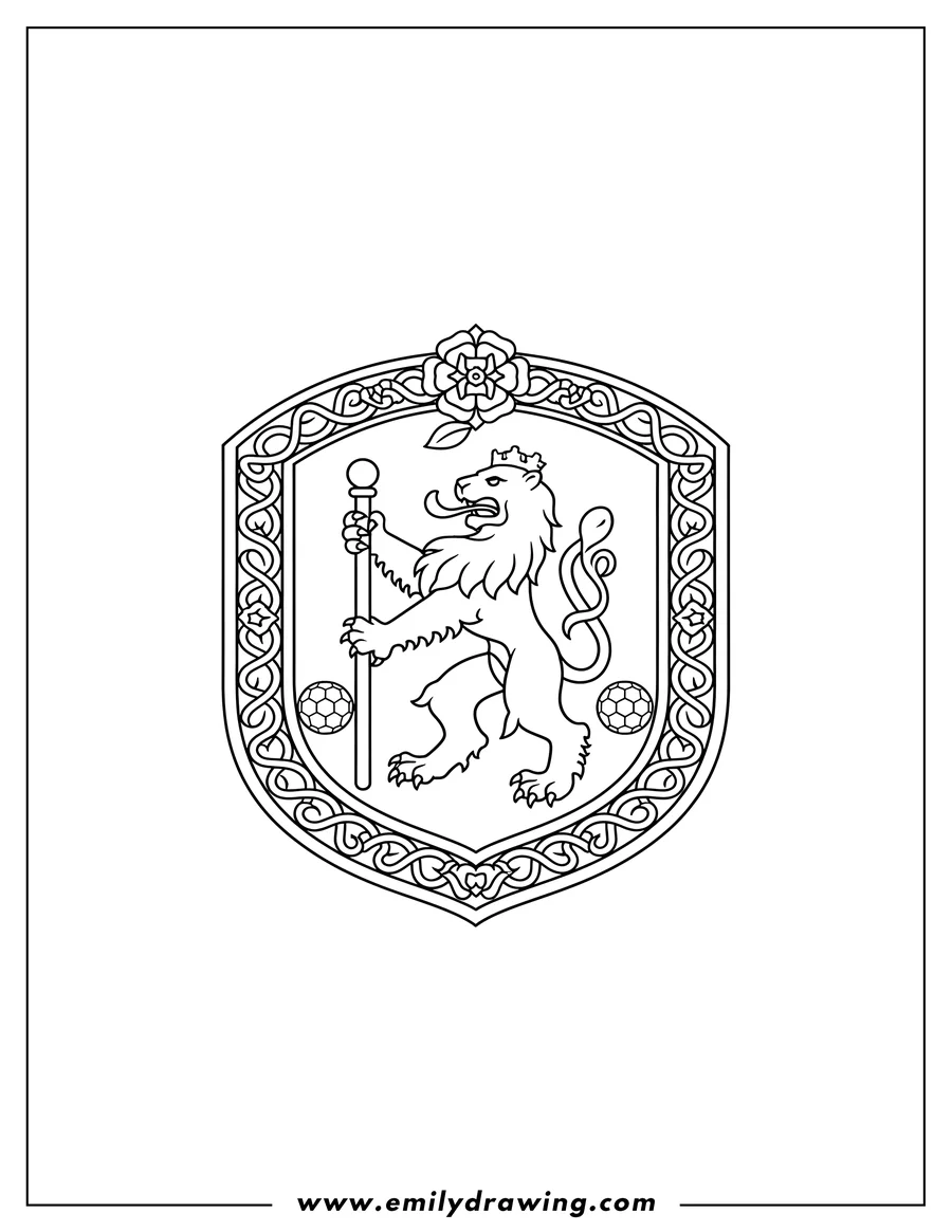 Coloring page for kids: chelsea Football Club Logo with a lion holding a staff to color