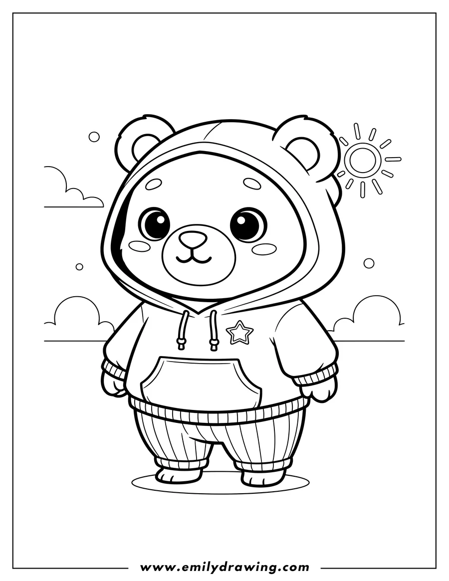 Printable coloring page of chibi cute bear standing