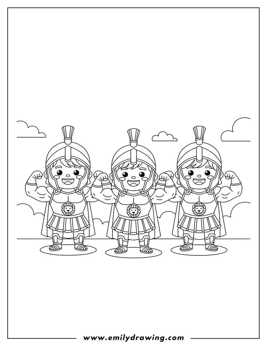 High quality printable chibi Hercules Preschoolers, flexing bicep, wearing armor for coloring