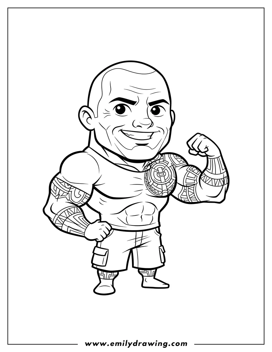Vector style outline of chibi Rock standing with tattoos