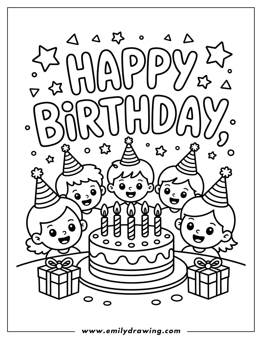 Clean line drawing: children