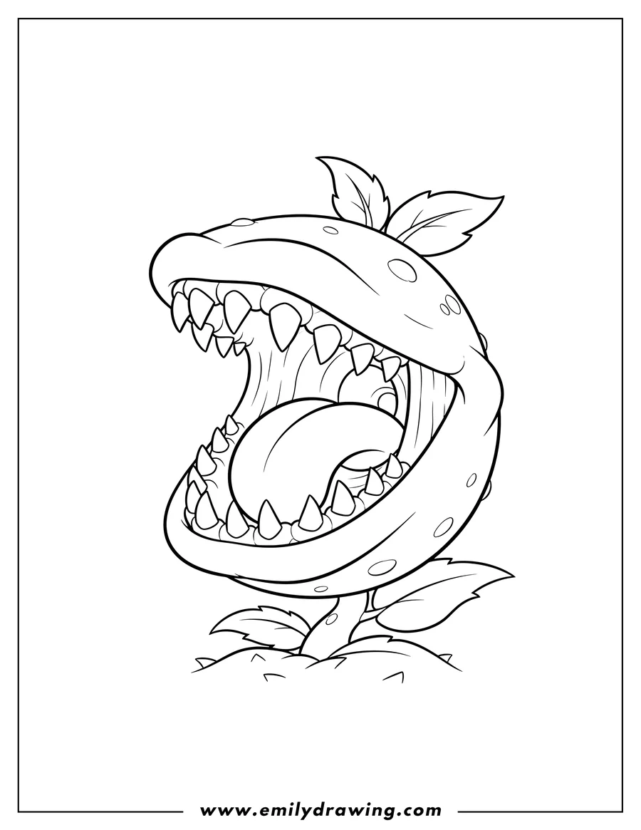 High quality printable A Chomper from Plants Vs Zombies with its mouth open showing sharp teeth for coloring