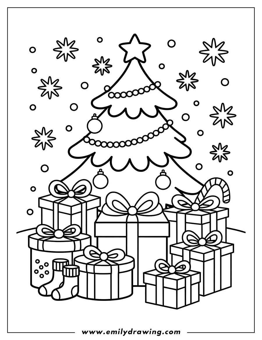 Free printable coloring sheet of christmas Tree