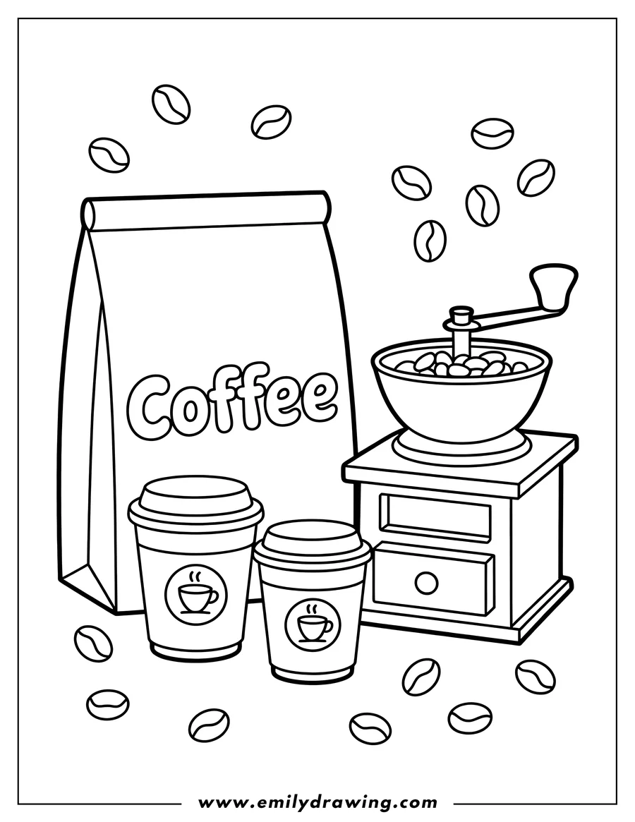 Outline drawing of coffee Bag