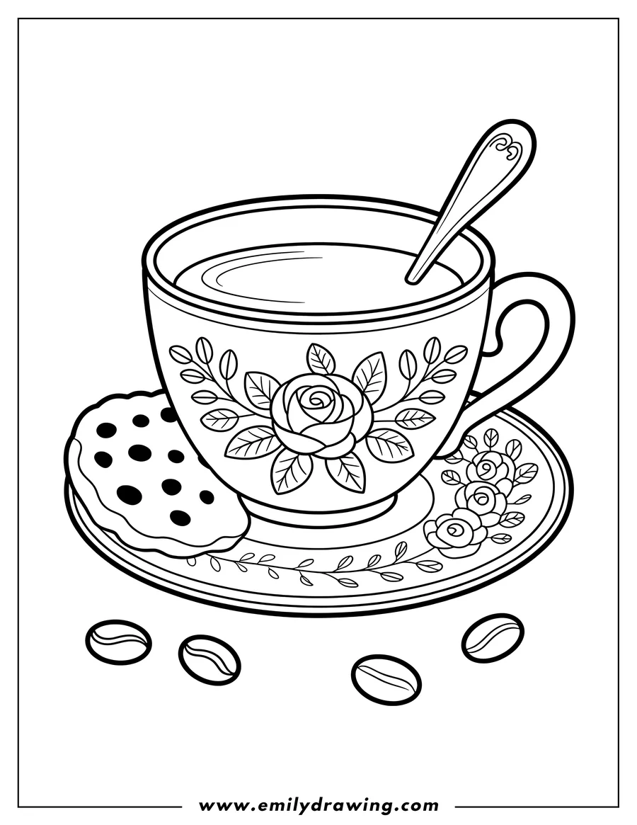 Free printable coloring sheet of coffee Cup and Saucer