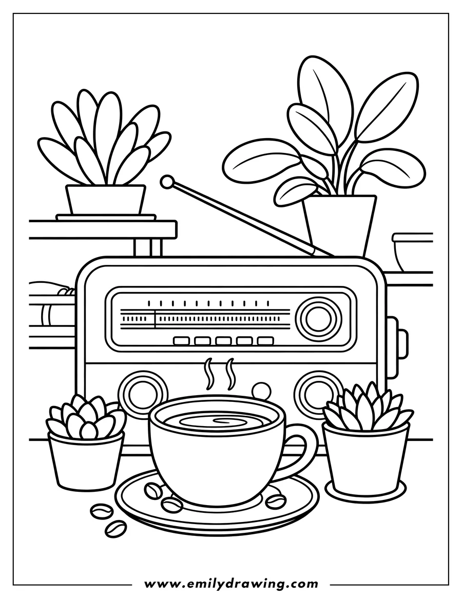 Free printable coloring sheet of coffee