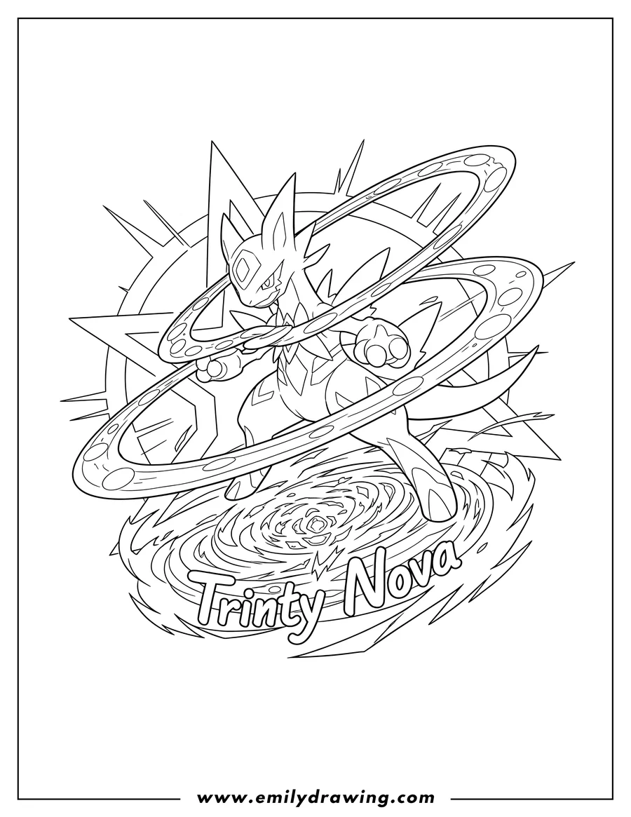 Simple sketch of arceus Vstar Pokemon Card Trinity Nova, line art coloring page with Arceus in a dynamic pose to color