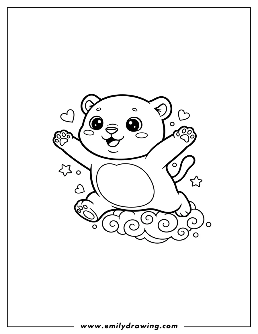 Vector style outline of cute Kawaii Black Panther flying with arms outstretched