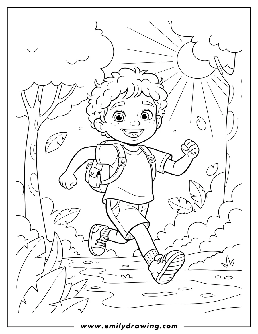 Printable coloring page of diego running happily