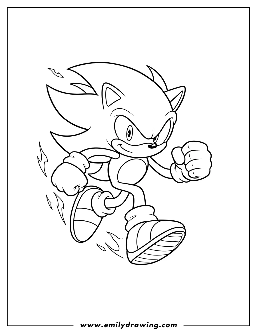 Vector style outline of easy Hyper Sonic running forward with clenched fists