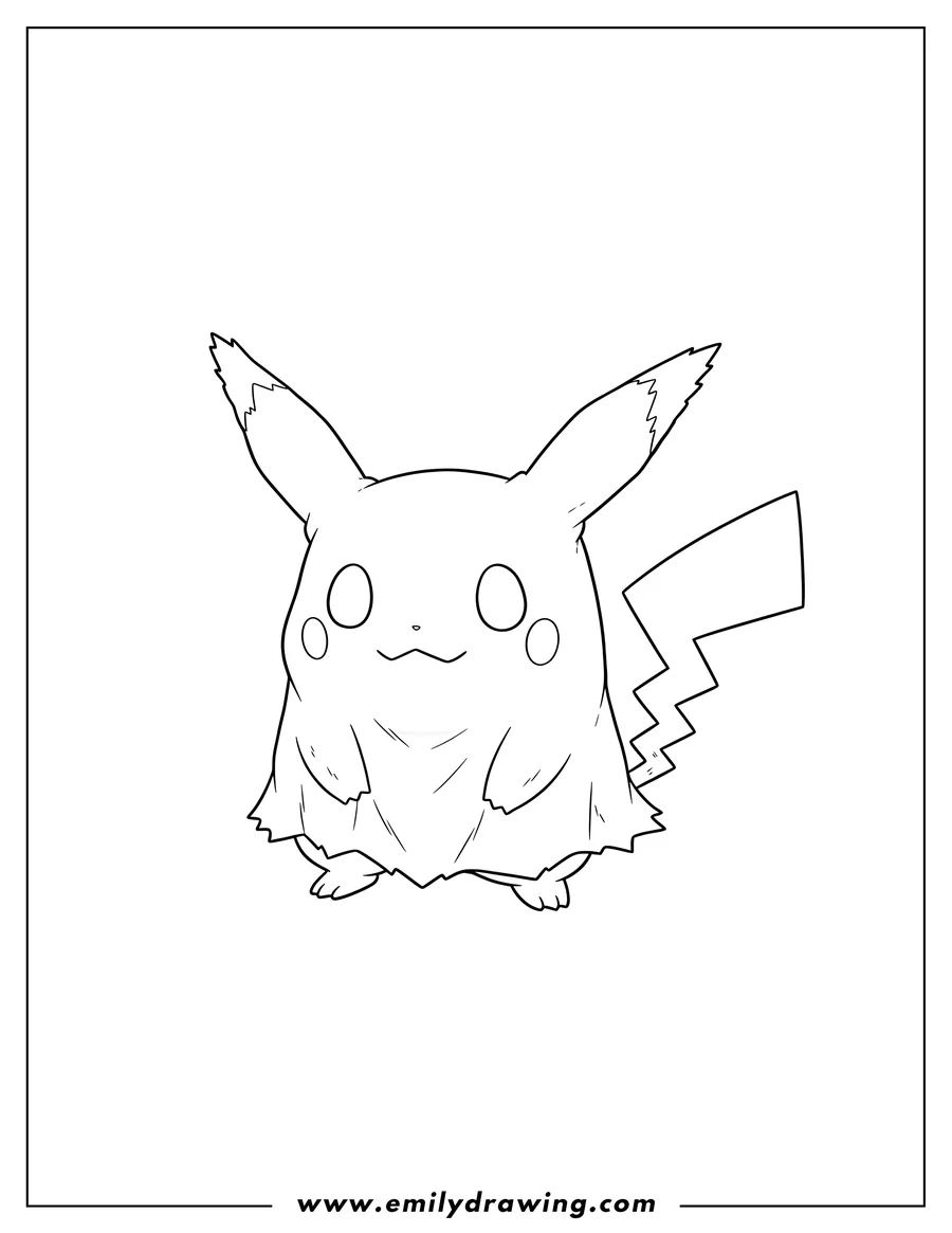 Outline drawing of easy Mimikyu Outline, full body pose