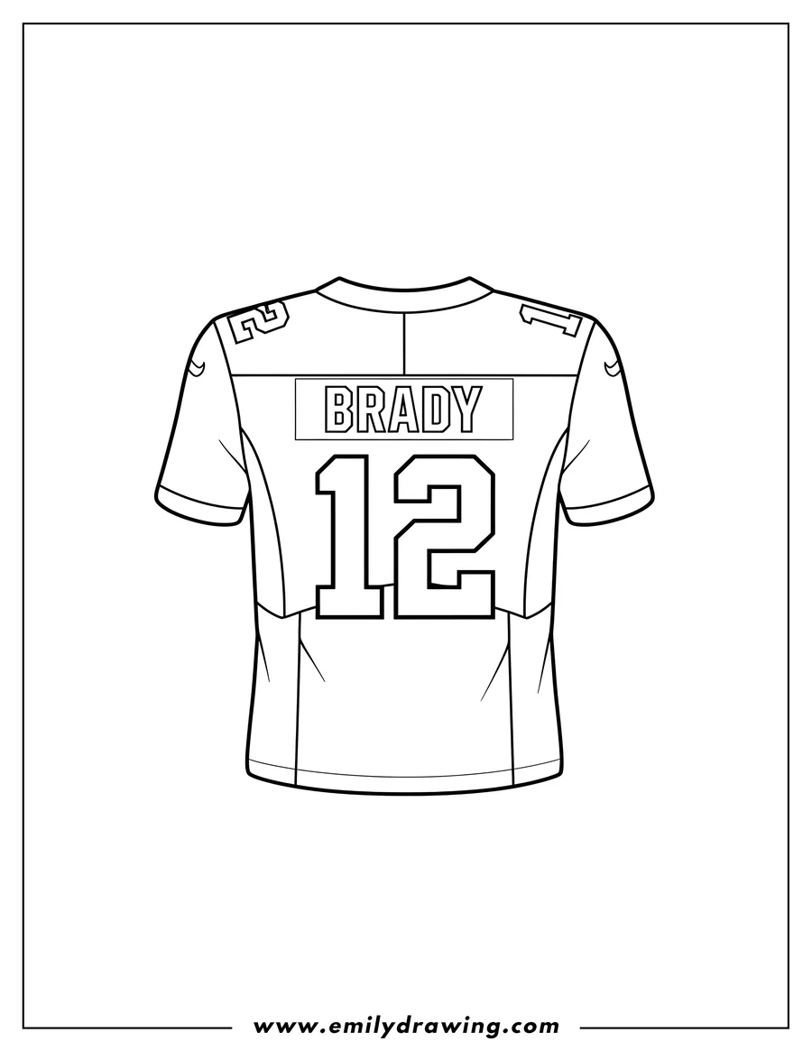 Black and white line art of easy Outline Tom Brady Jersey with number 12 and name BRADY on the back