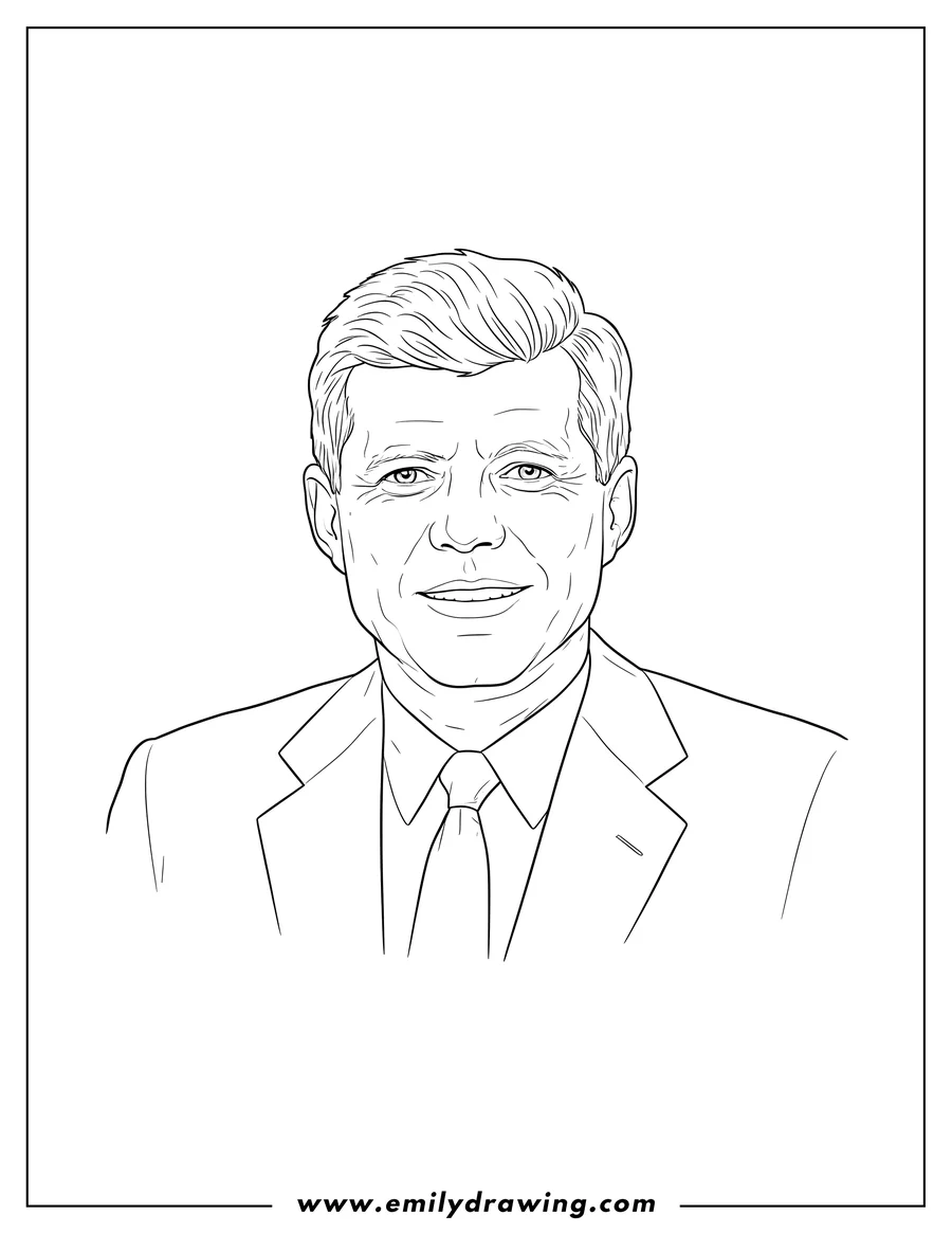 Coloring page for kids: president John F Kennedy in a chest-up portrait