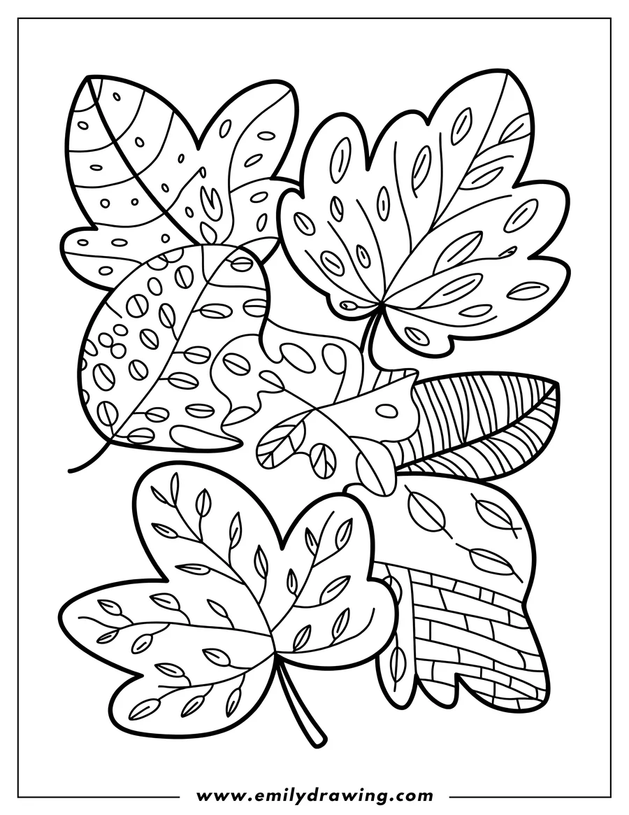 Black and white line art of leaves