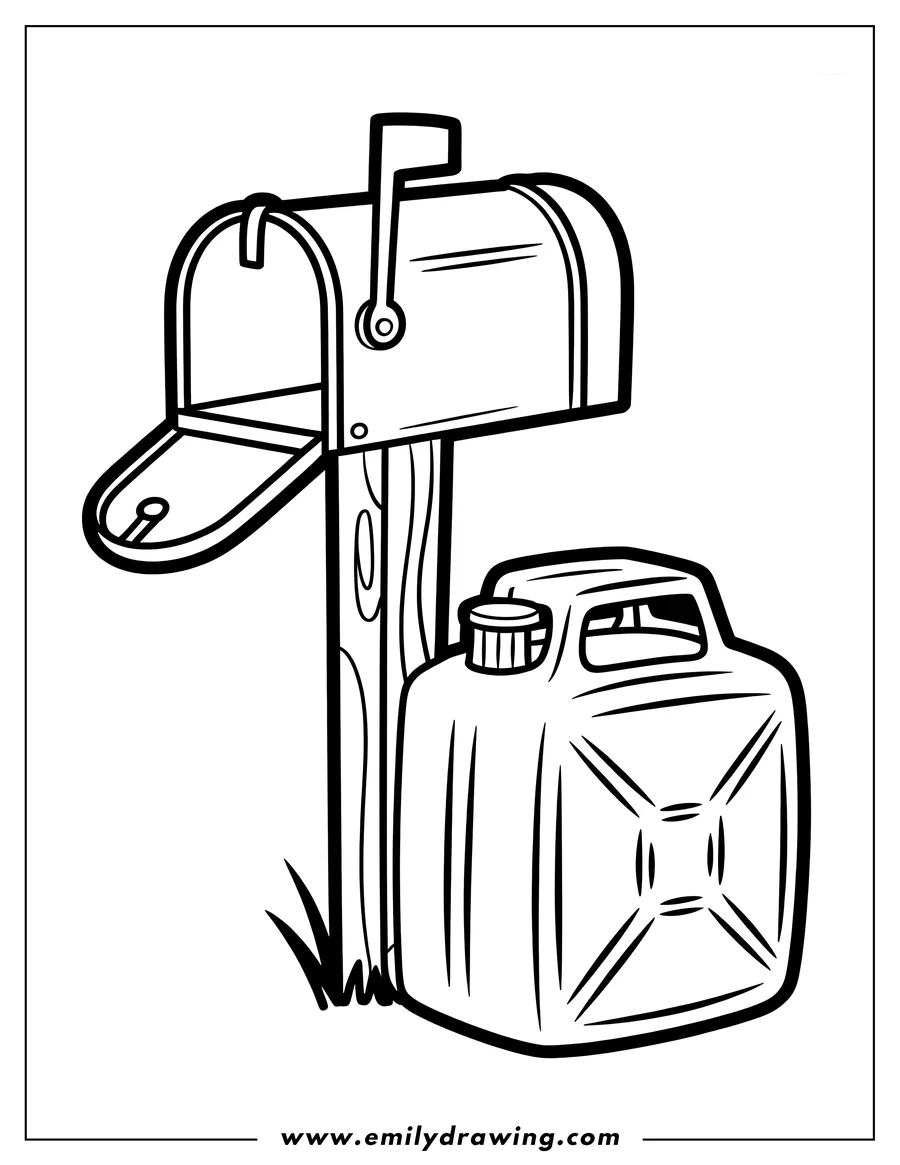 Coloring sheet featuring mailbox