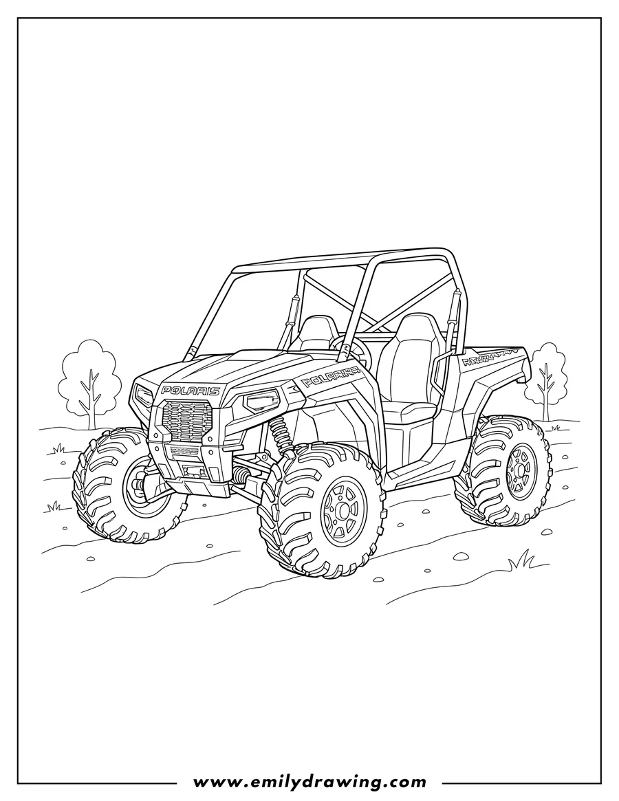 Vector style outline of polaris Sportsman Atv, a side-by-side vehicle with a roll cage and aggressive tires