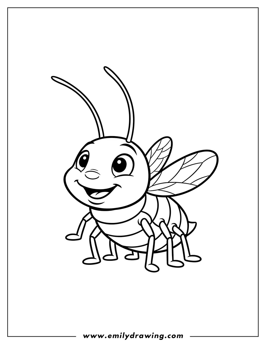 Free printable coloring sheet of simple Cri Kee Outline, smiling and looking up