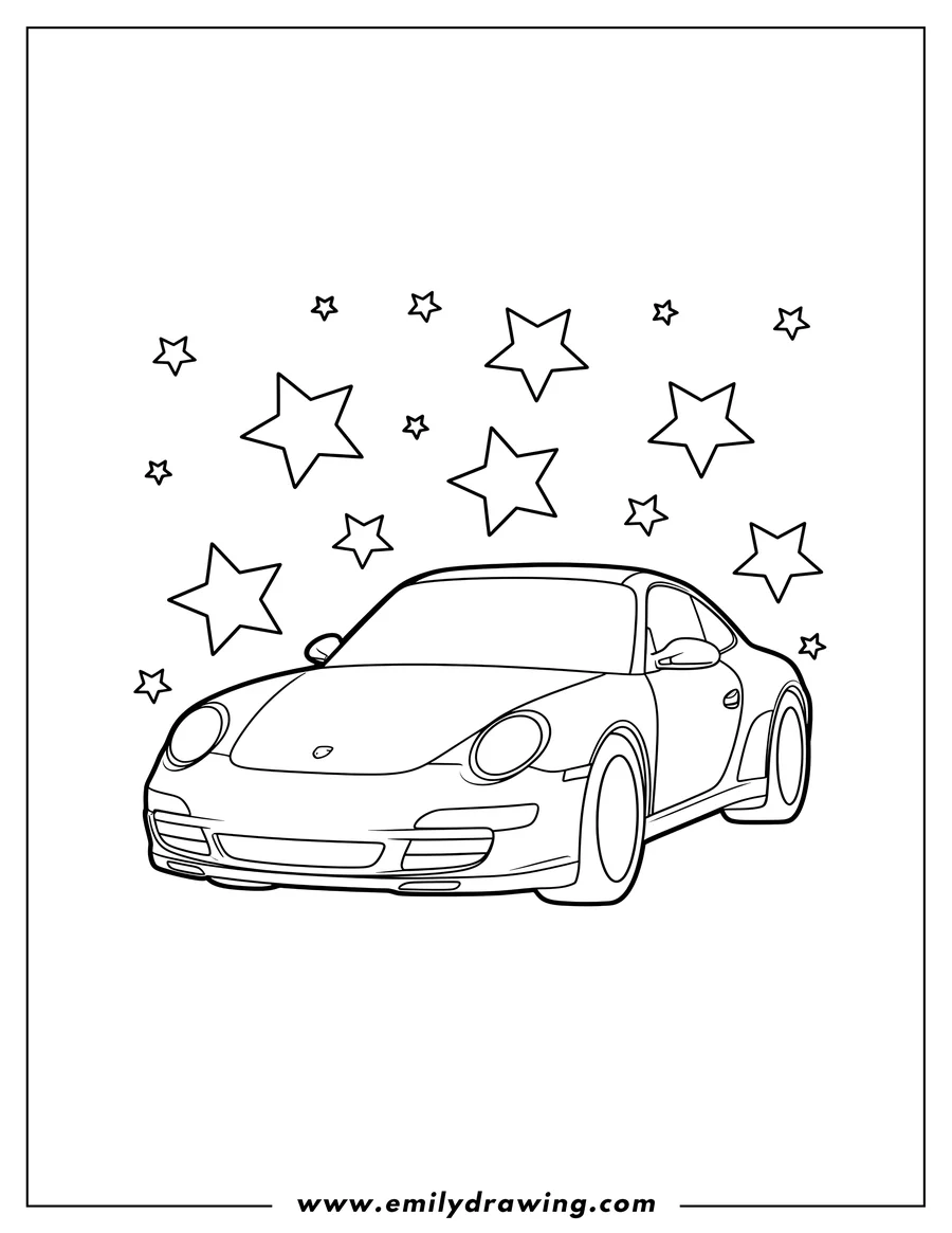 Vector style outline of simple Porsche Outline with Stars