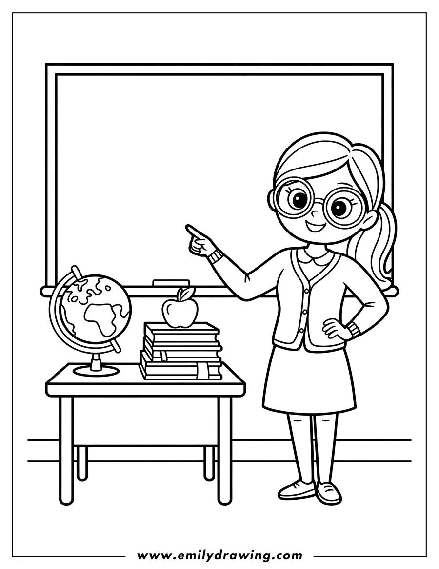 Downloadable coloring page of teacher