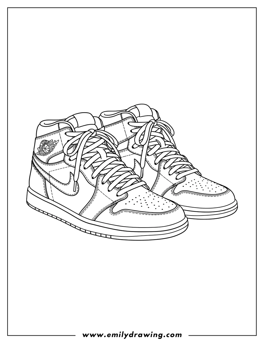 Clean line drawing: two detailed Air Jordan sneakers with laces