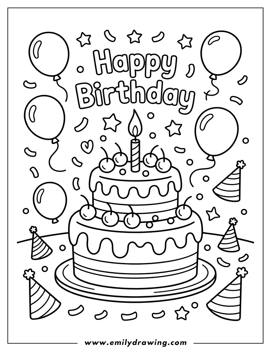 Coloring page of birthday Cake