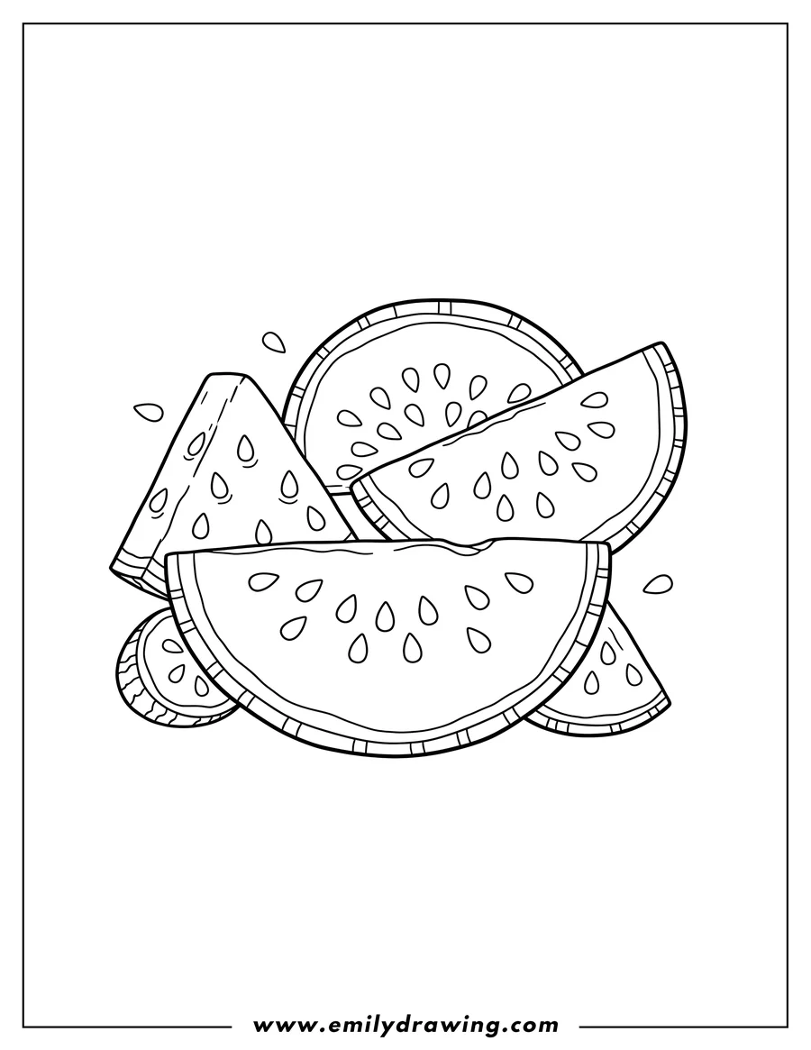 High quality printable watermelon slices with seeds for coloring