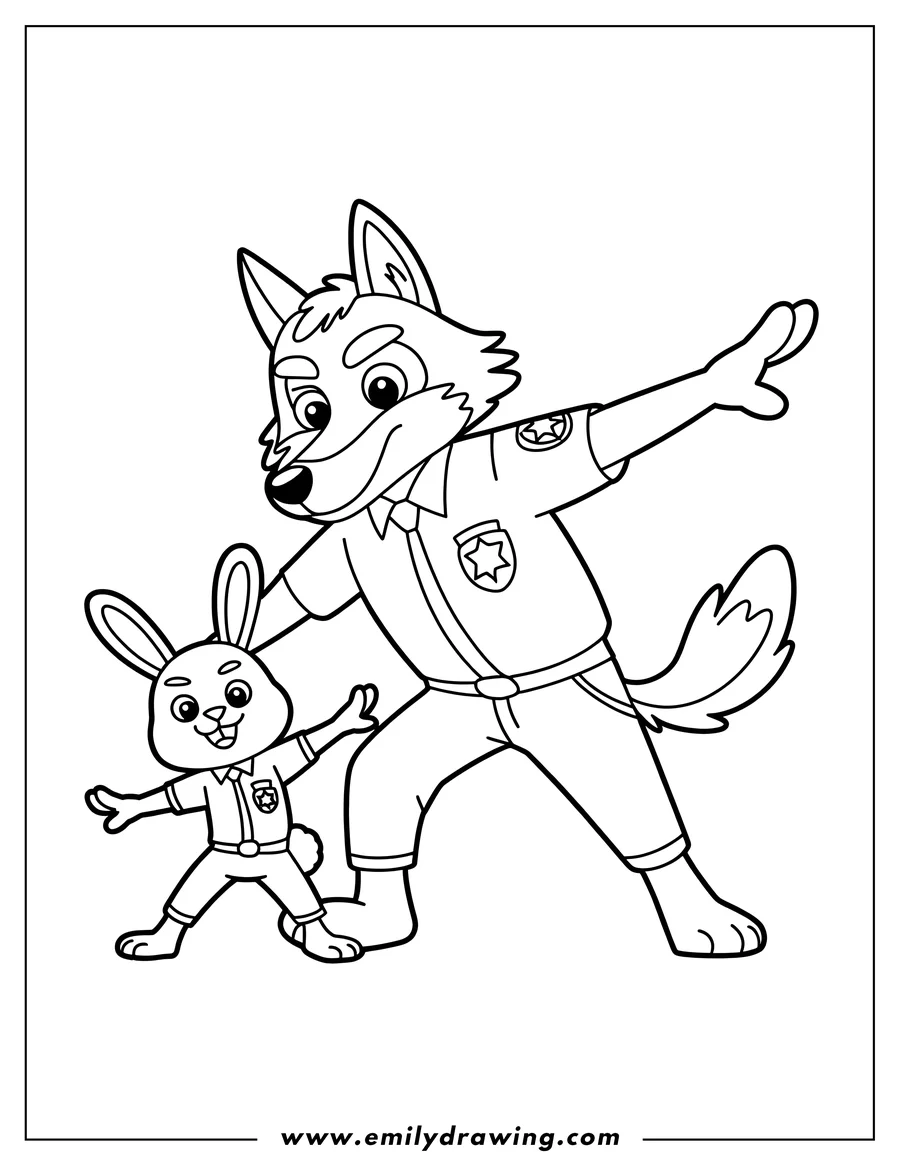 Clean line drawing: wolf Police Officer