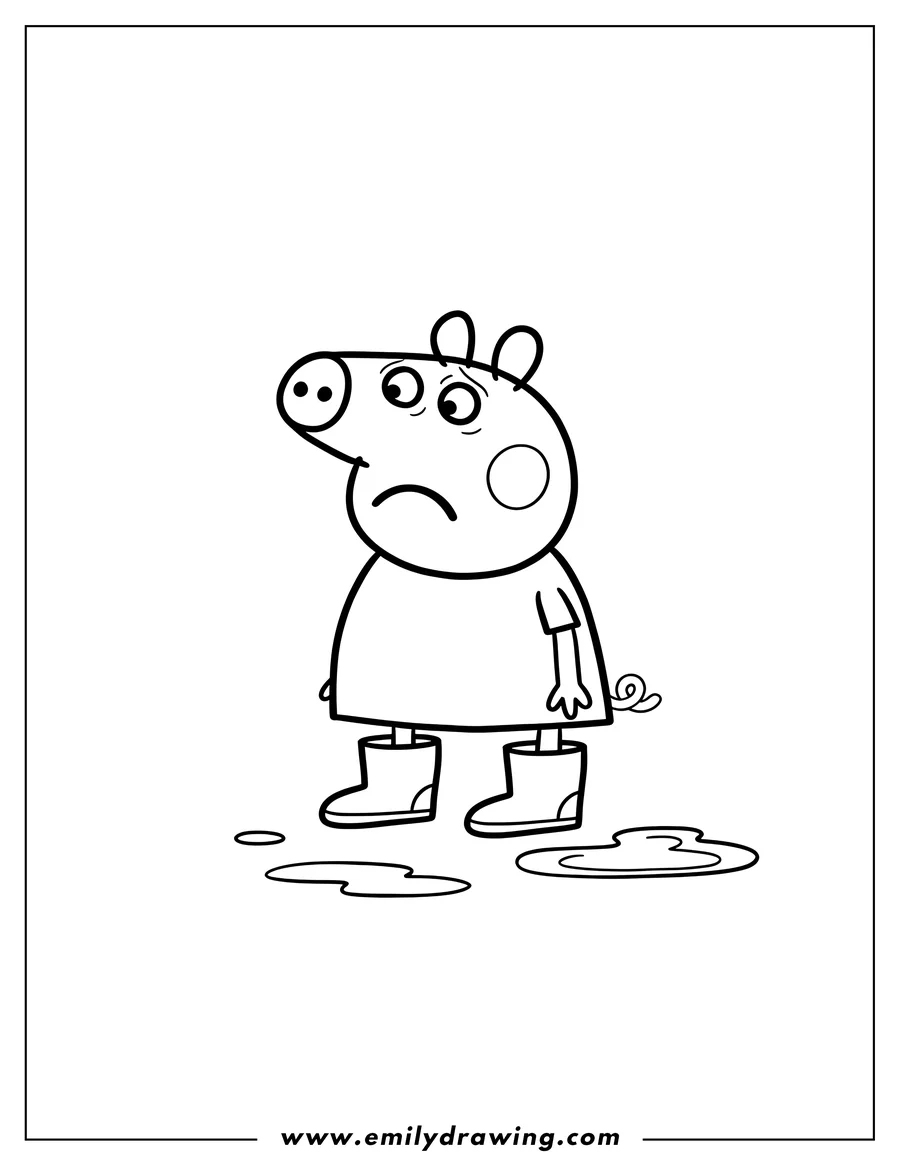Free to print drawing of concerned George Pig standing and wearing boots
