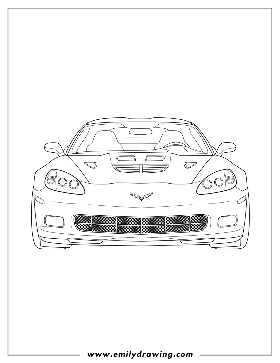 Coloring page for kids: A cool Chevrolet Corvette Zr1 sports car, front view
